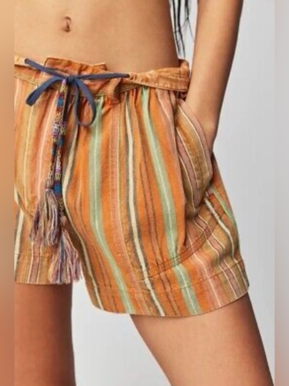 Free People Kahuna Harem Shorts Multicolor Striped Tassel Boho Size Small